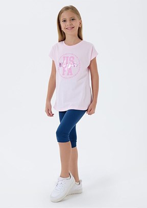 US POLO ASSN - US2511-4 Kız Çocuk Pembe Taytlı İkili Takım