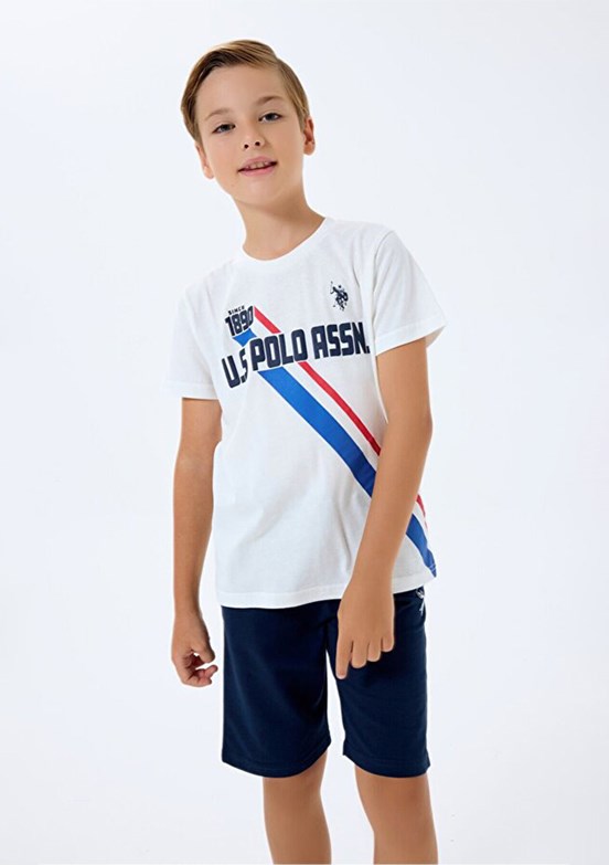 US POLO ASSN - US2443-4 Erkek Çocuk Beyaz Şortlu İkili Takım
