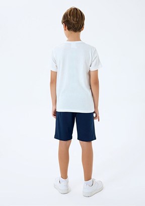 US POLO ASSN - US2443-4 Erkek Çocuk Beyaz Şortlu İkili Takım