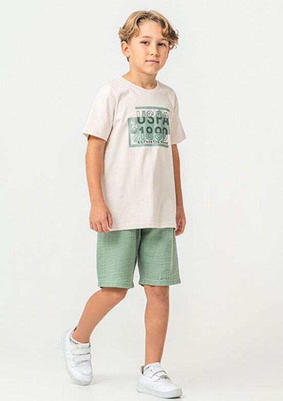 US POLO ASSN - US2440-G Erkek Çocuk Bej Şortlu İkili Takım