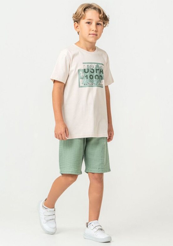 US POLO ASSN - US2440-4 Erkek Çocuk Bej Şortlu İkili Takım