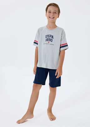 US POLO ASSN - US2414-4 Erkek Çocuk Gri Şortlu İkili Takım