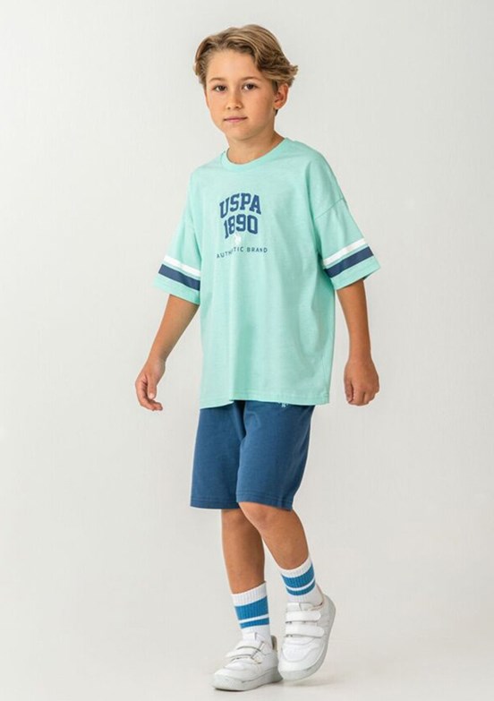 US POLO ASSN - US2414-4 Erkek Çocuk Yeşil Şortlu İkili Takım