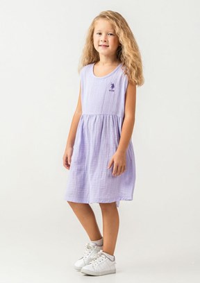 US POLO ASSN - US2518-4 Kız Çocuk Mor Basic Elbise