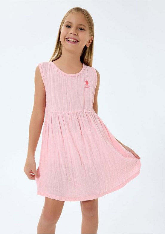 US POLO ASSN - US2518-4 Kız Çocuk Turuncu Basic Elbise