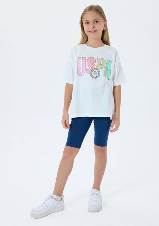 US POLO ASSN - US2517-4 Kız Çocuk Beyaz Taytlı İkili Takım