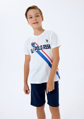 US POLO ASSN - US2443-G Erkek Çocuk Beyaz Şortlu İkili Takım