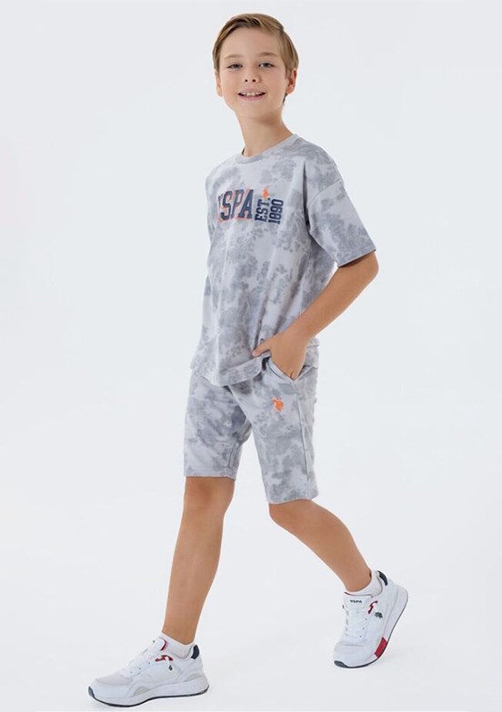 US POLO ASSN - US2438-4 Erkek Çocuk Gri Şortlu İkili Takım