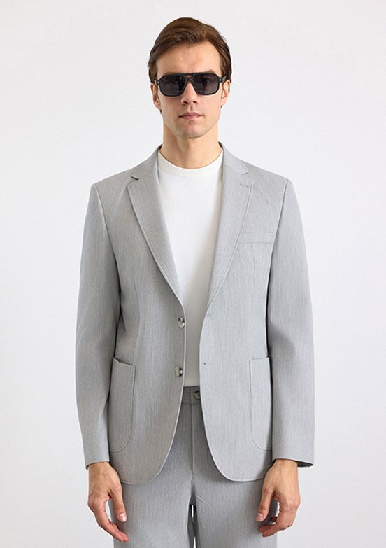 SÜVARİ - TK1006900398 Erkek Gri Slim Takım Elbise