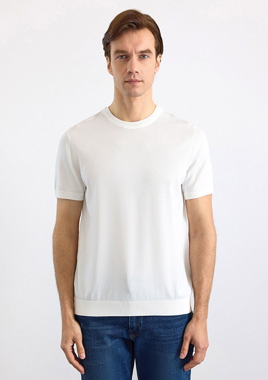 SÜVARİ - STR2013700003 Erkek Beyaz Triko T-Shirt