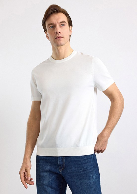 SÜVARİ - STR2013700003 Erkek Beyaz Triko T-Shirt