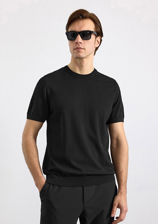 SÜVARİ - STR2013700003 Erkek Siyah Triko T-Shirt