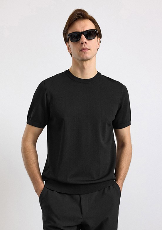 SÜVARİ - STR2013700003 Erkek Siyah Triko T-Shirt
