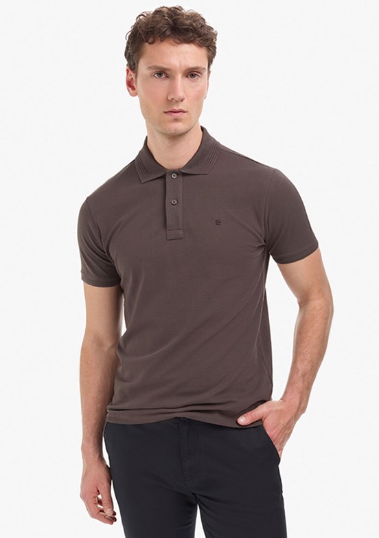 PİERRE CARDİN - Erkek Kahverengi Basic T-Shirt