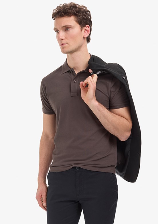 PİERRE CARDİN - Erkek Kahverengi Basic T-Shirt