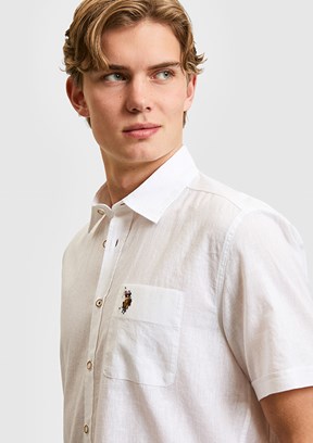 US POLO ASSN - Erkek Beyaz Kısa Kol Gömlek