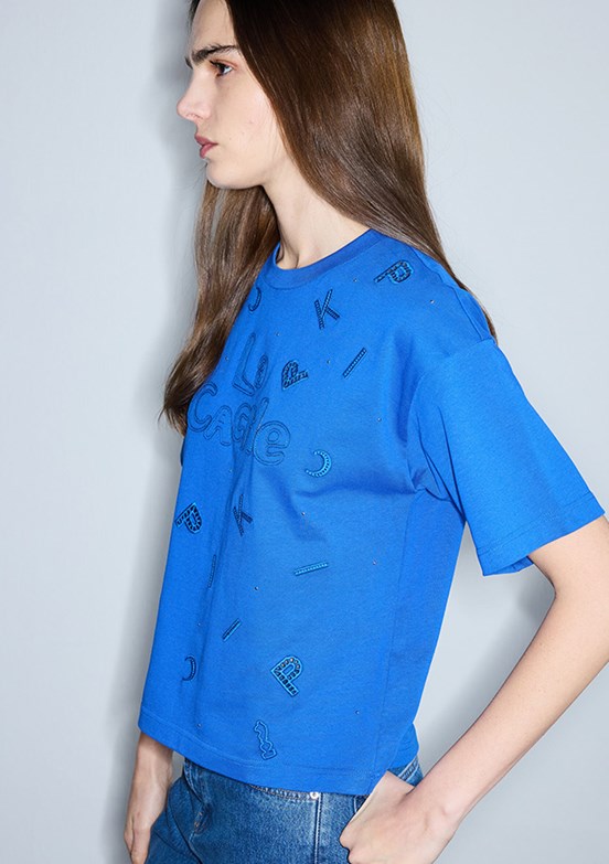 İPEKYOL - IS1260070215 Kadın Saks Baskılı T-Shirt