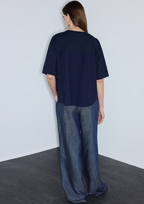 İPEKYOL - IS1260070239 Kadın Lacivert Bisiklet Yaka T-Shirt