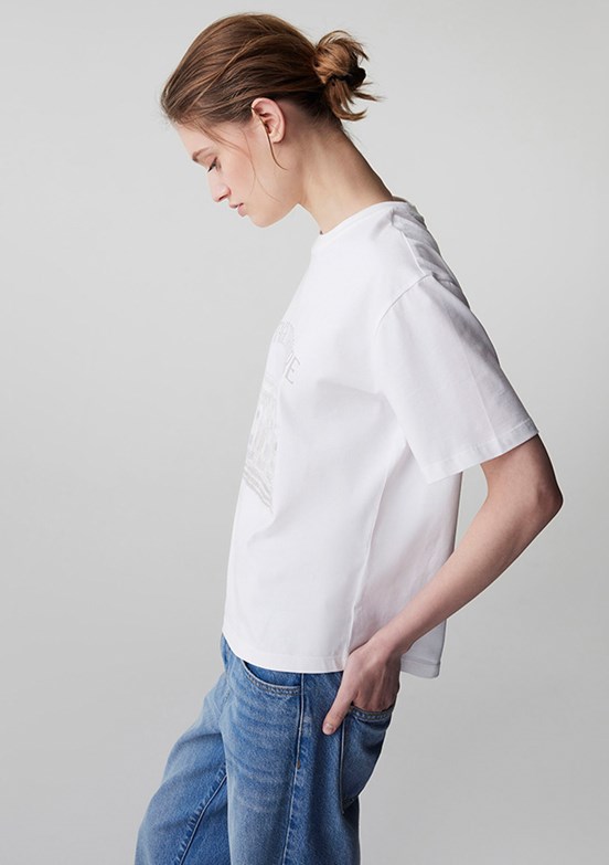 İPEKYOL - IS1260070108 Kadın Beyaz Bisiklet Yaka T-Shirt