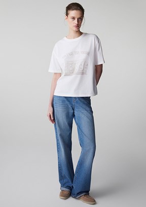 İPEKYOL - IS1260070108 Kadın Beyaz Bisiklet Yaka T-Shirt