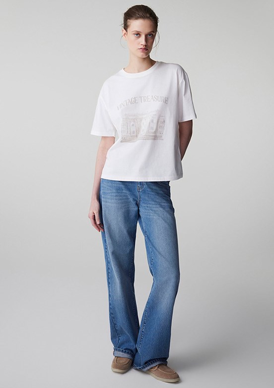 İPEKYOL - IS1260070108 Kadın Beyaz Bisiklet Yaka T-Shirt