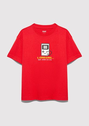 MAVİ - M6610416-70478 Erkek Çocuk Kırmızı Baskılı T-Shirt