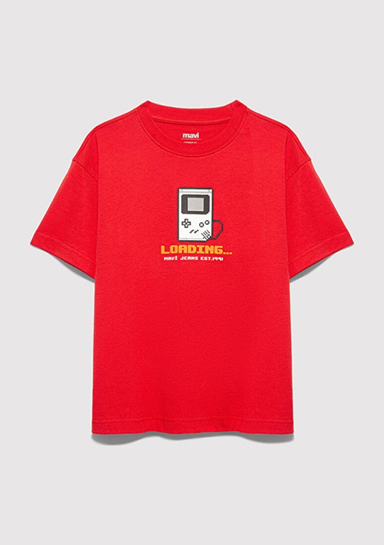 MAVİ - M6610416-70478 Erkek Çocuk Kırmızı Baskılı T-Shirt