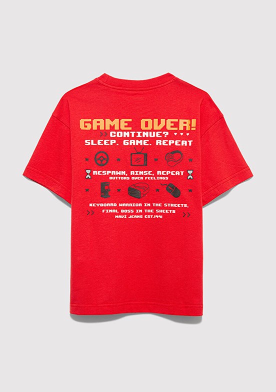 MAVİ - M6610416-70478 Erkek Çocuk Kırmızı Baskılı T-Shirt