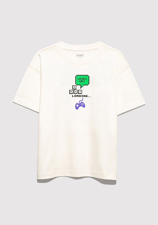 MAVİ - M6610421-70057 Erkek Çocuk Beyaz Baskılı T-Shirt