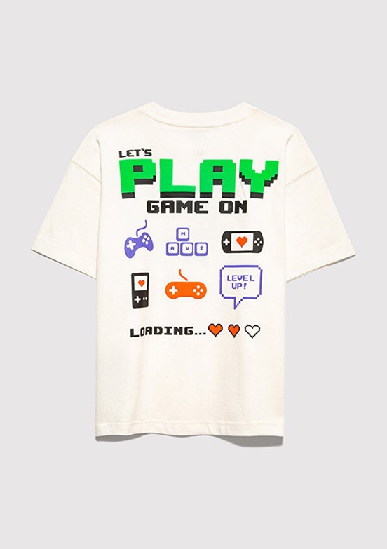 MAVİ - M6610421-70057 Erkek Çocuk Beyaz Baskılı T-Shirt