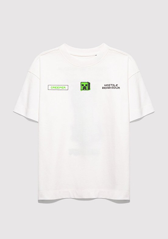 MAVİ - M6610435-70057 Erkek Çocuk Beyaz Baskılı T-Shirt