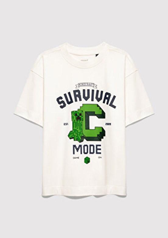 MAVİ - M6610433-70057 Erkek Çocuk Beyaz Baskılı T-Shirt
