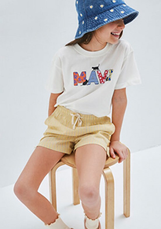 MAVİ - M7610426-70057 Kız Çocuk Beyaz Baskılı T-Shirt