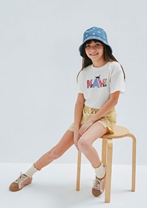 MAVİ - M7610426-70057 Kız Çocuk Beyaz Baskılı T-Shirt