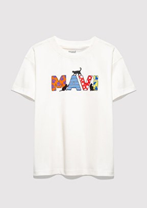 MAVİ - M7610426-70057 Kız Çocuk Beyaz Baskılı T-Shirt