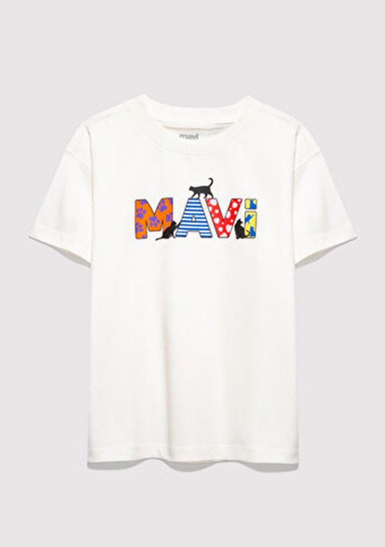 MAVİ - M7610426-70057 Kız Çocuk Beyaz Baskılı T-Shirt