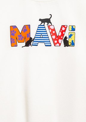 MAVİ - M7610426-70057 Kız Çocuk Beyaz Baskılı T-Shirt