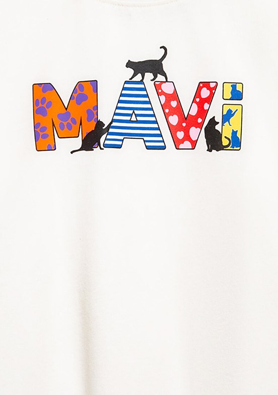 MAVİ - M7610426-70057 Kız Çocuk Beyaz Baskılı T-Shirt