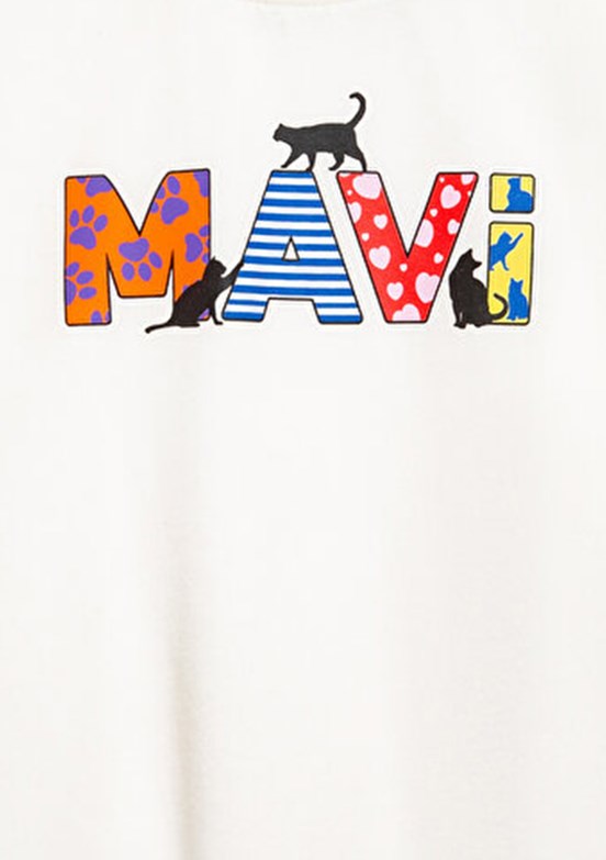 MAVİ - M7610426-70057 Kız Çocuk Beyaz Baskılı T-Shirt