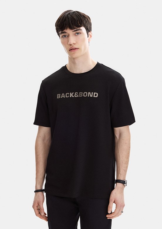 BACKANDBOND - B35S10049 Erkek Siyah Bisiklet Yaka T-Shirt