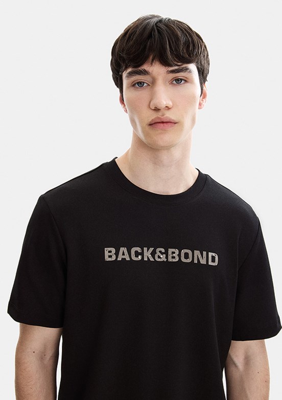 BACKANDBOND - B35S10049 Erkek Siyah Bisiklet Yaka T-Shirt