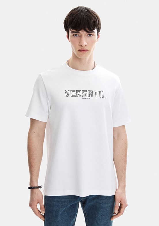 BACKANDBOND - B35S10054 Erkek Beyaz Bisiklet Yaka T-Shirt