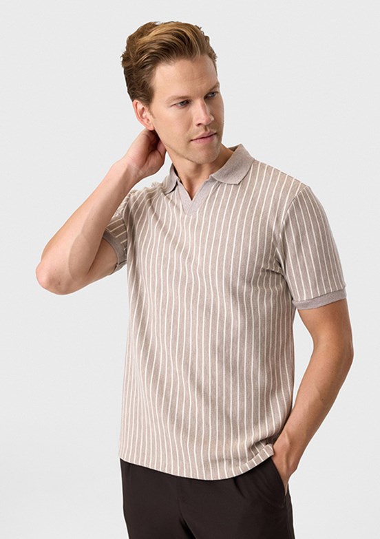 BACKANDBOND - B35S10012 Erkek Vizon Polo Yaka T-Shırt