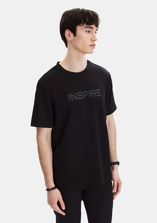 BACKANDBOND - B35S10058 Erkek Siyah Bisiklet Yaka T-Shirt