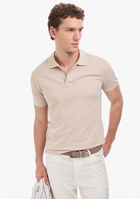 PİERRE CARDİN - Erkek Bej Basic T-Shirt