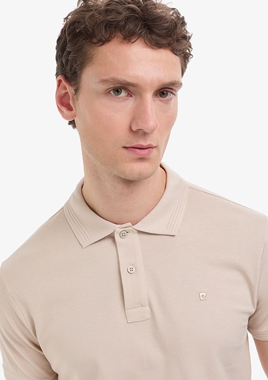 PİERRE CARDİN - Erkek Bej Basic T-Shirt