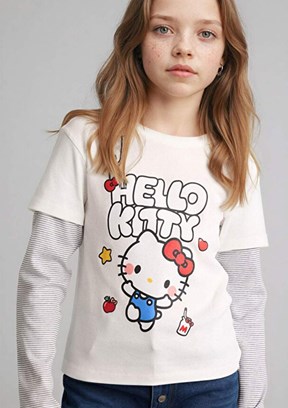 DEFACTO - G6882A8DFA Kız Çocuk Beyaz Uzun Kol T-Shirt
