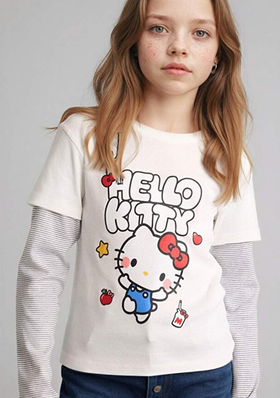 DEFACTO - G6882A8DFA Kız Çocuk Beyaz Uzun Kol T-Shirt