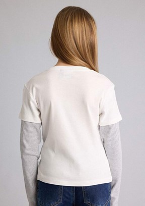 DEFACTO - G6882A8DFA Kız Çocuk Beyaz Uzun Kol T-Shirt