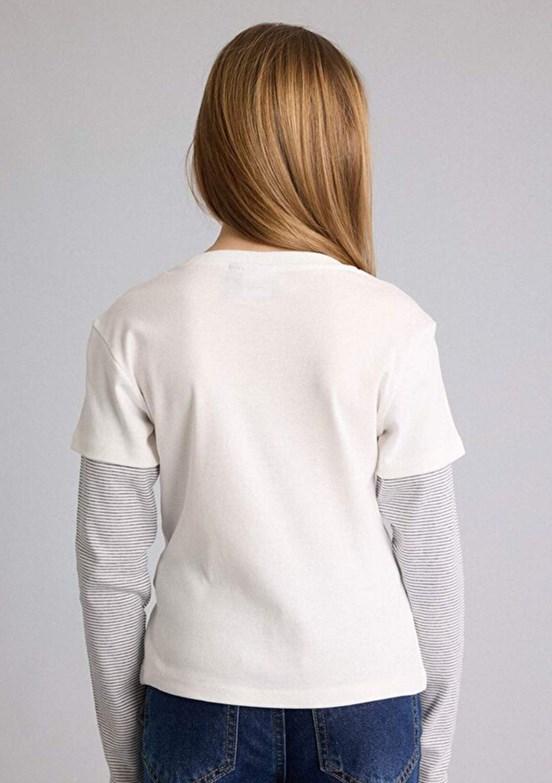 DEFACTO - G6882A8DFA Kız Çocuk Beyaz Uzun Kol T-Shirt
